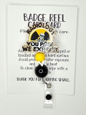 Radiology Badge Reel - Yellow & Black Skeleton Design